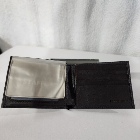 NIB Men's Stafford Slim Wallet Slimfold Contrasting Canvas Genuine Leather Brown - Picture 5 of 11